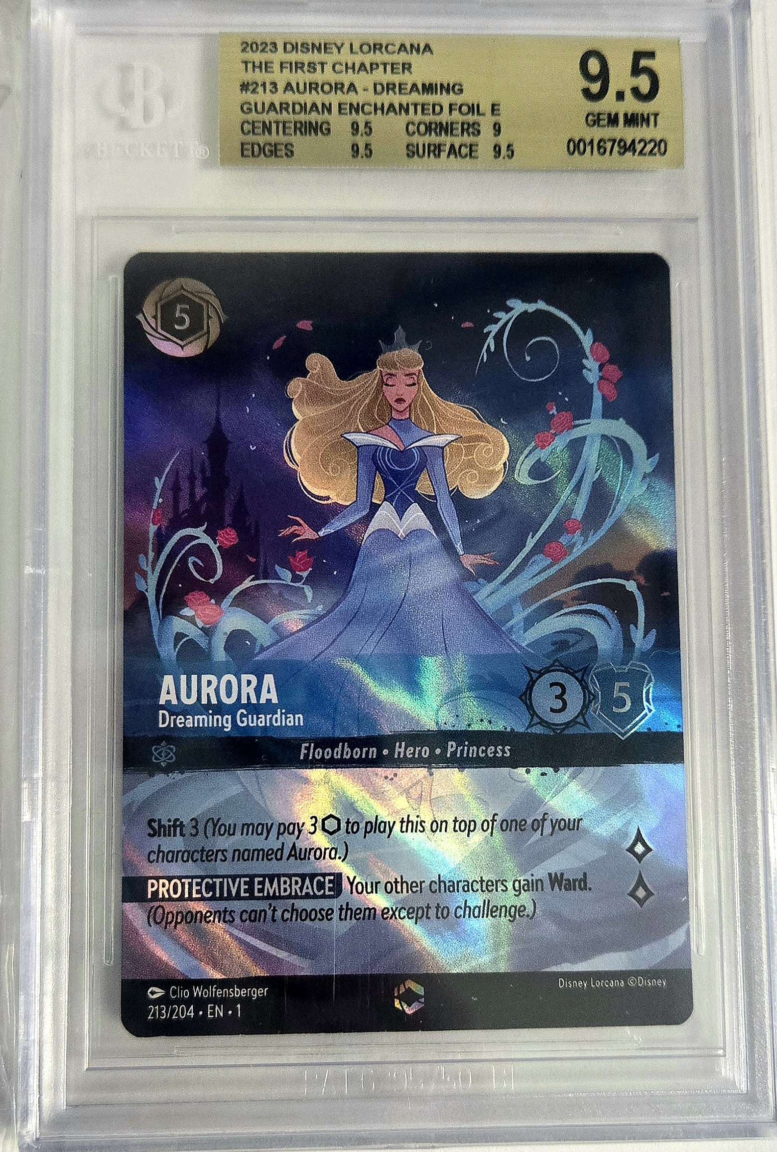 BGS - 9.5 2023 Disney Lorcana The First Chapter #213 Aurora - Dreaming Guardian Enchanted Foil E