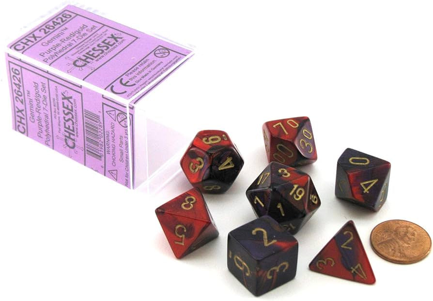 Chessex 7 Die Gemini Scarlet/Gold Set