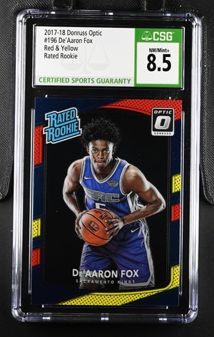 CGC - 8.5 2017-18 Donruss Optic #196 De'Aaron Fox Red & Yellow Rated Rookie  [1010195101]