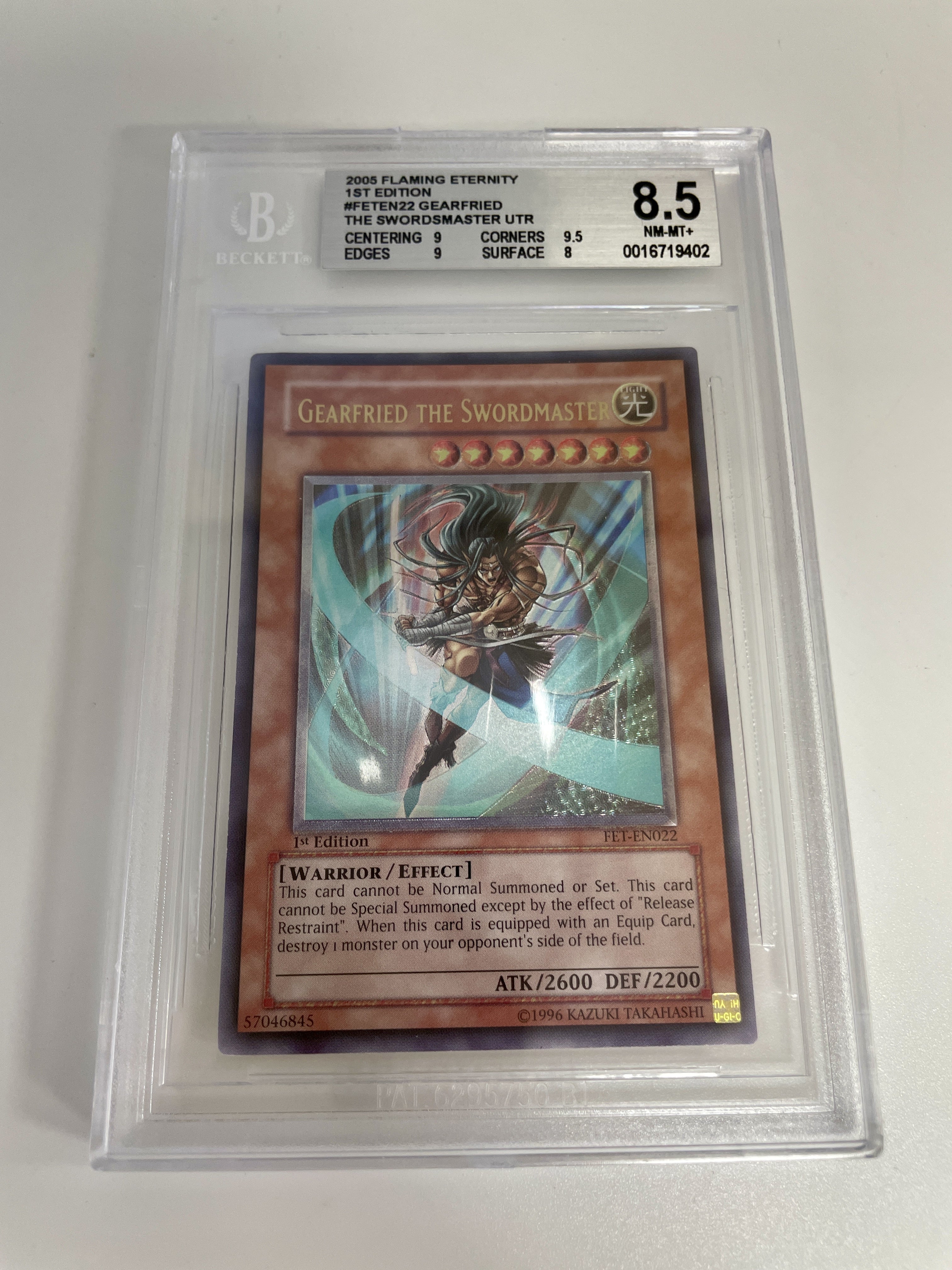 BGS - 8.5 2005 Flaming Eternity 1st Edition #FETEN22 Gearfried The Swordmaster UTR [0016719402]