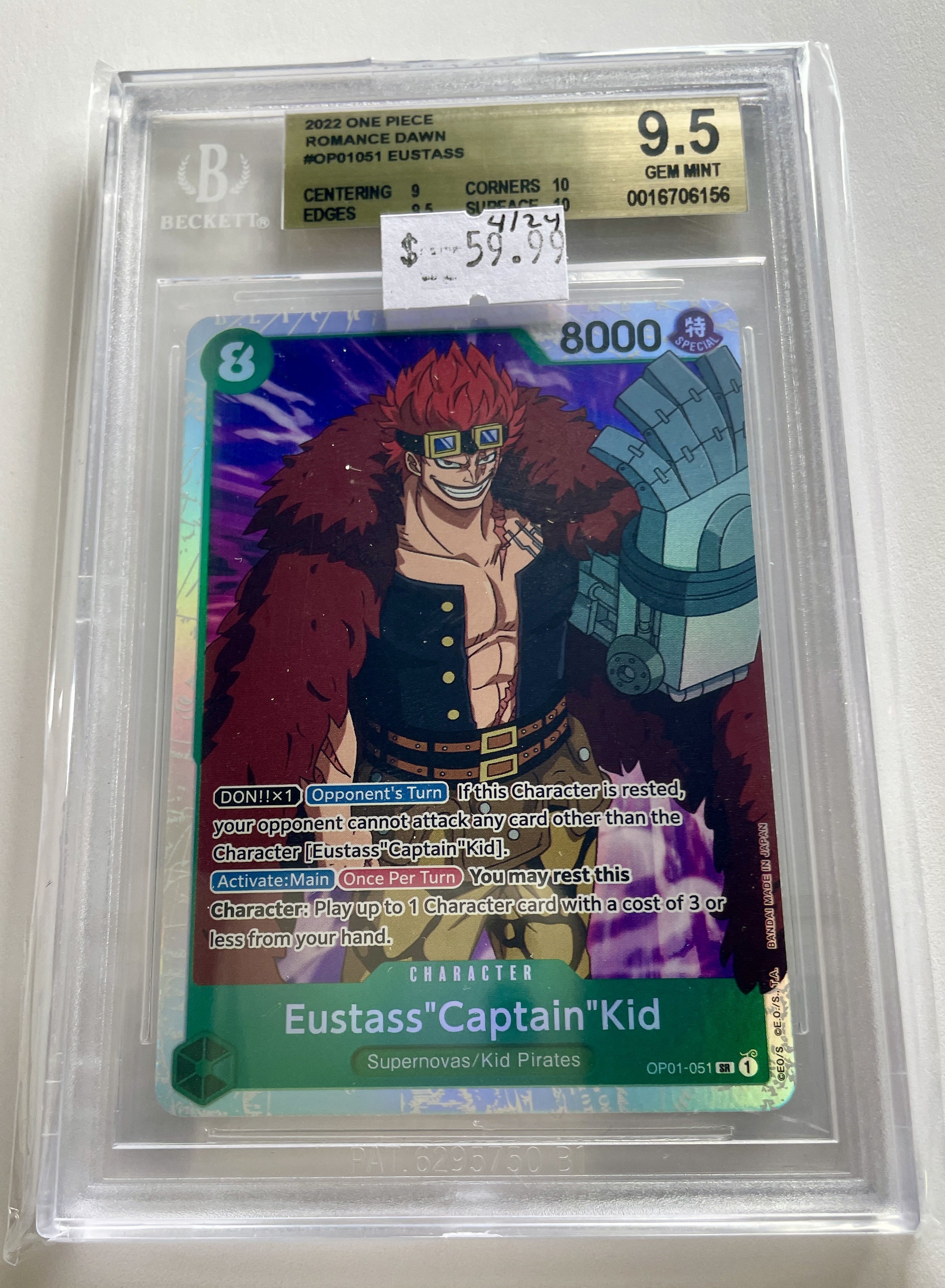 BGS 9.5 2022 One Piece Romance Dawn #OP01051 Eustass.