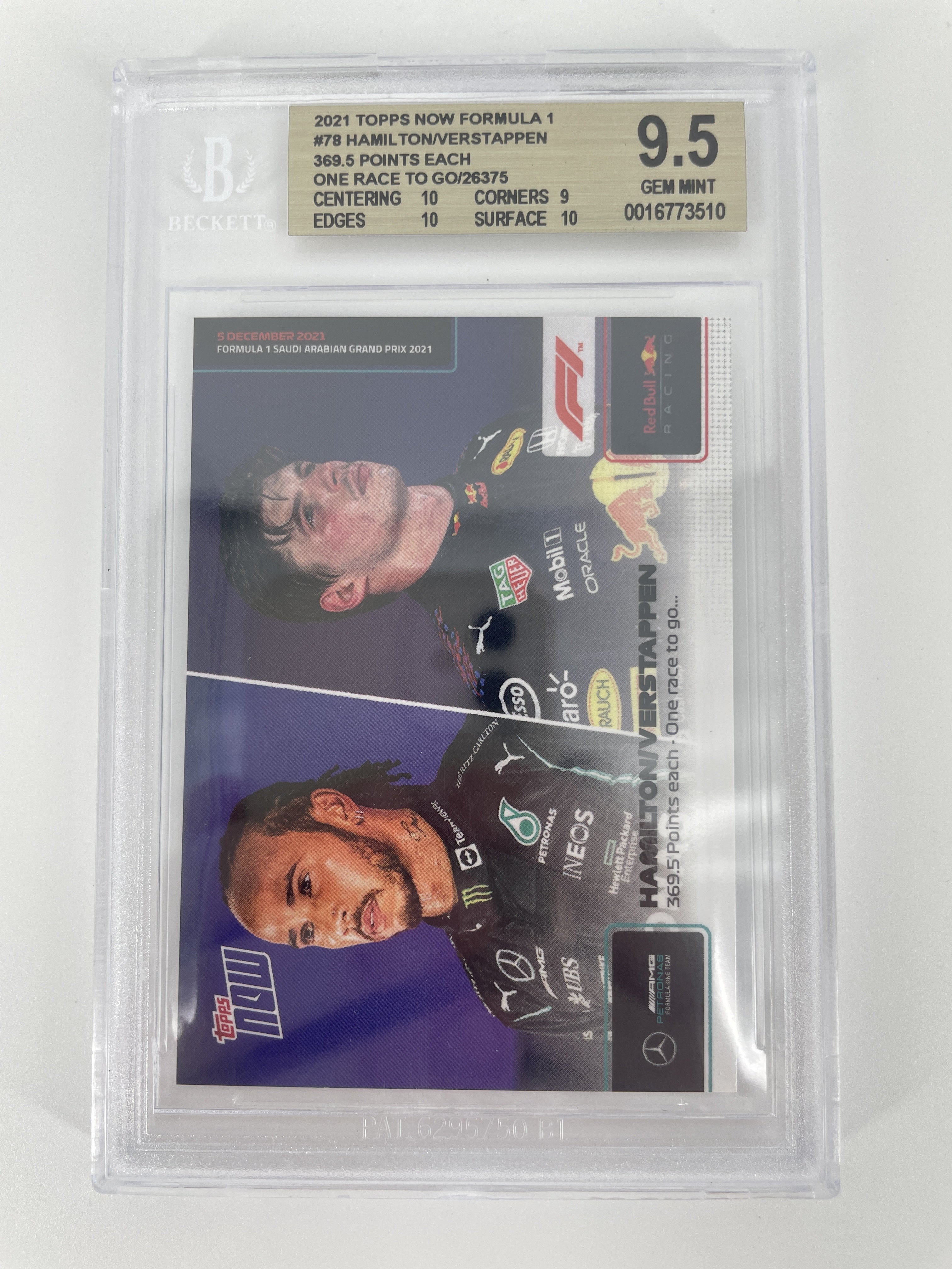 BGS - 9.5 2021 Topps Now Formula 1 #78 Hamilton/Verstappen 369.5 Points Each One Race to Go/26375 [0016773510]