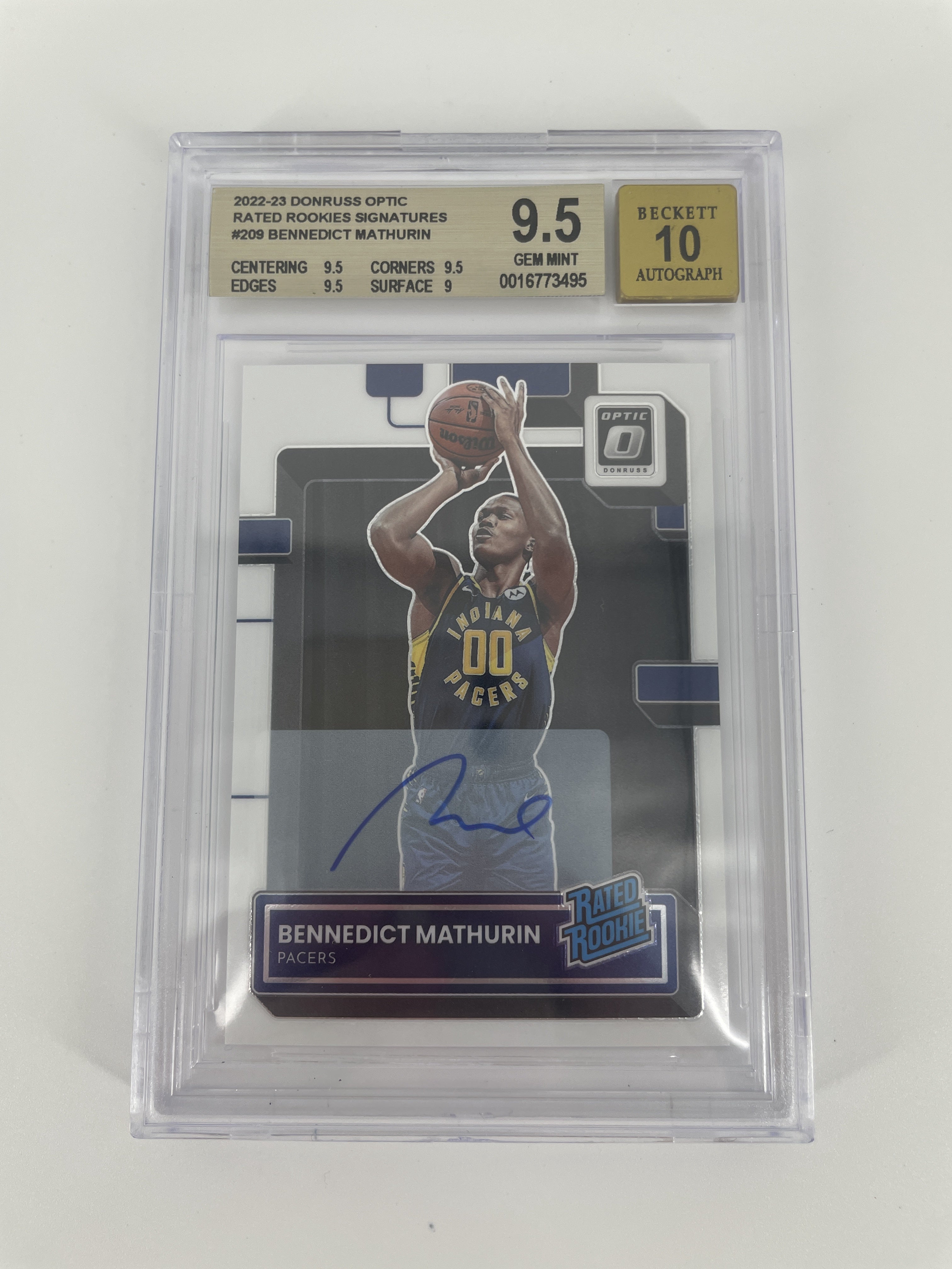 BGS - 9.5 ( BGS 10 Autograph) 2022-2023 Donruss Optic Rated Rookie Signatures #209 Bennedict Mathurin [0016773495]