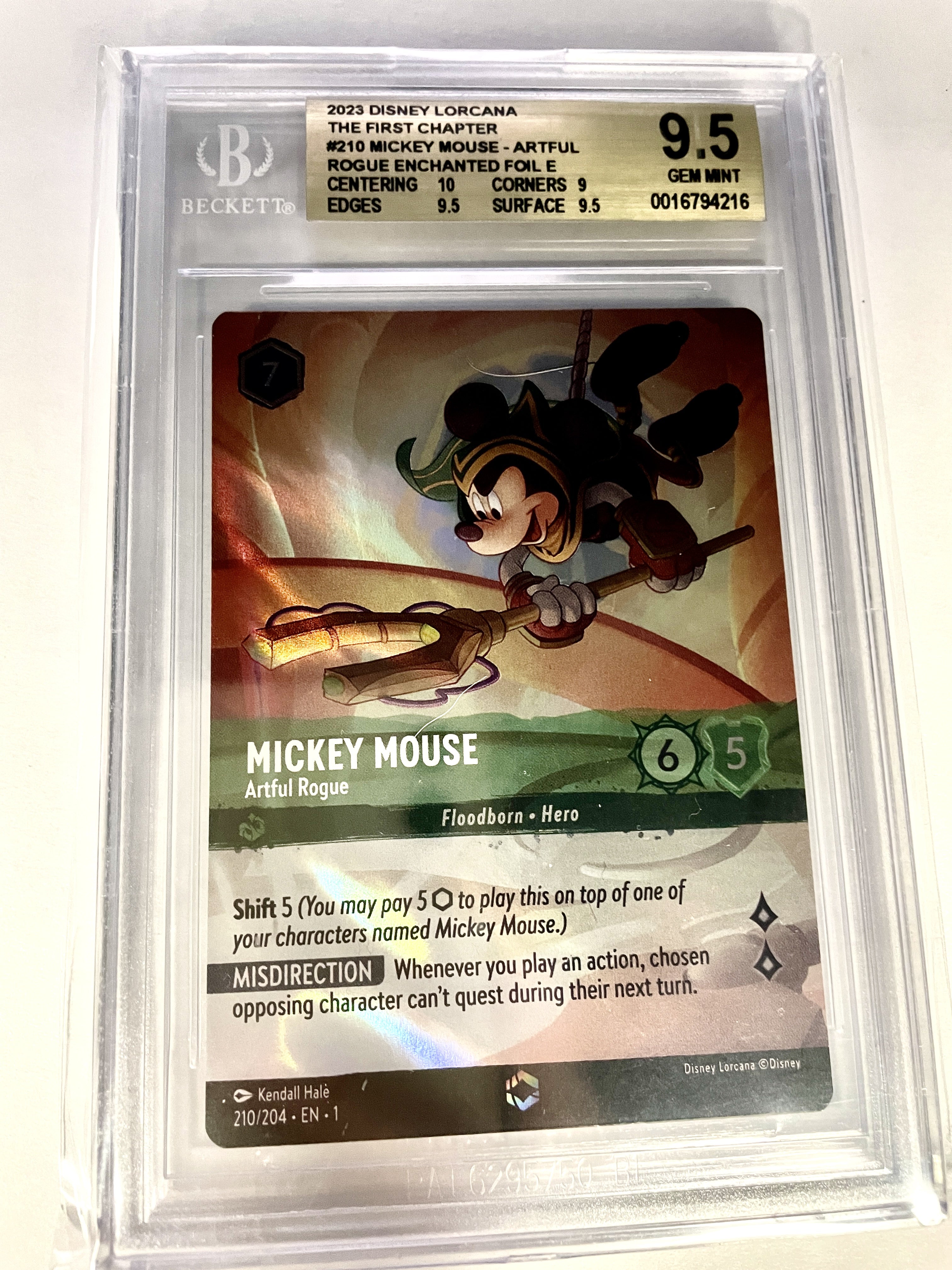 BGS - 9.5 Gem Mint 2023 Disney Lorcana The First Chapter #210 Mickey Mouse - Artful Rouge Enchanted Foil E