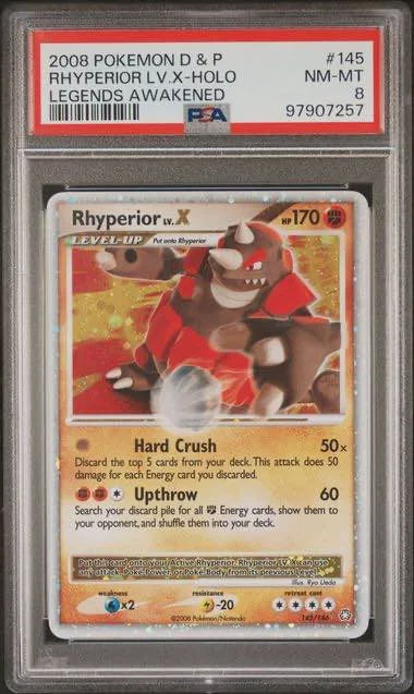 PSA - 8 2008 Pokemon D & P Rhyperior Lv. X-Holo Legends Awakened [97907257]