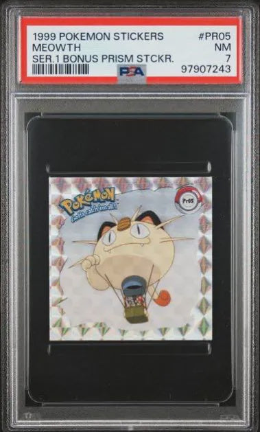 PSA 7 1999 pokemon Stcikers Meowth Ser. 1 Bonus Prism Sticker [97907243]