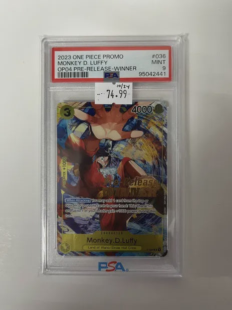 PSA 9 - One Piece Promo - Monkey D. Luffy - OP04 Pre-Release Winner - #036 (95042441)