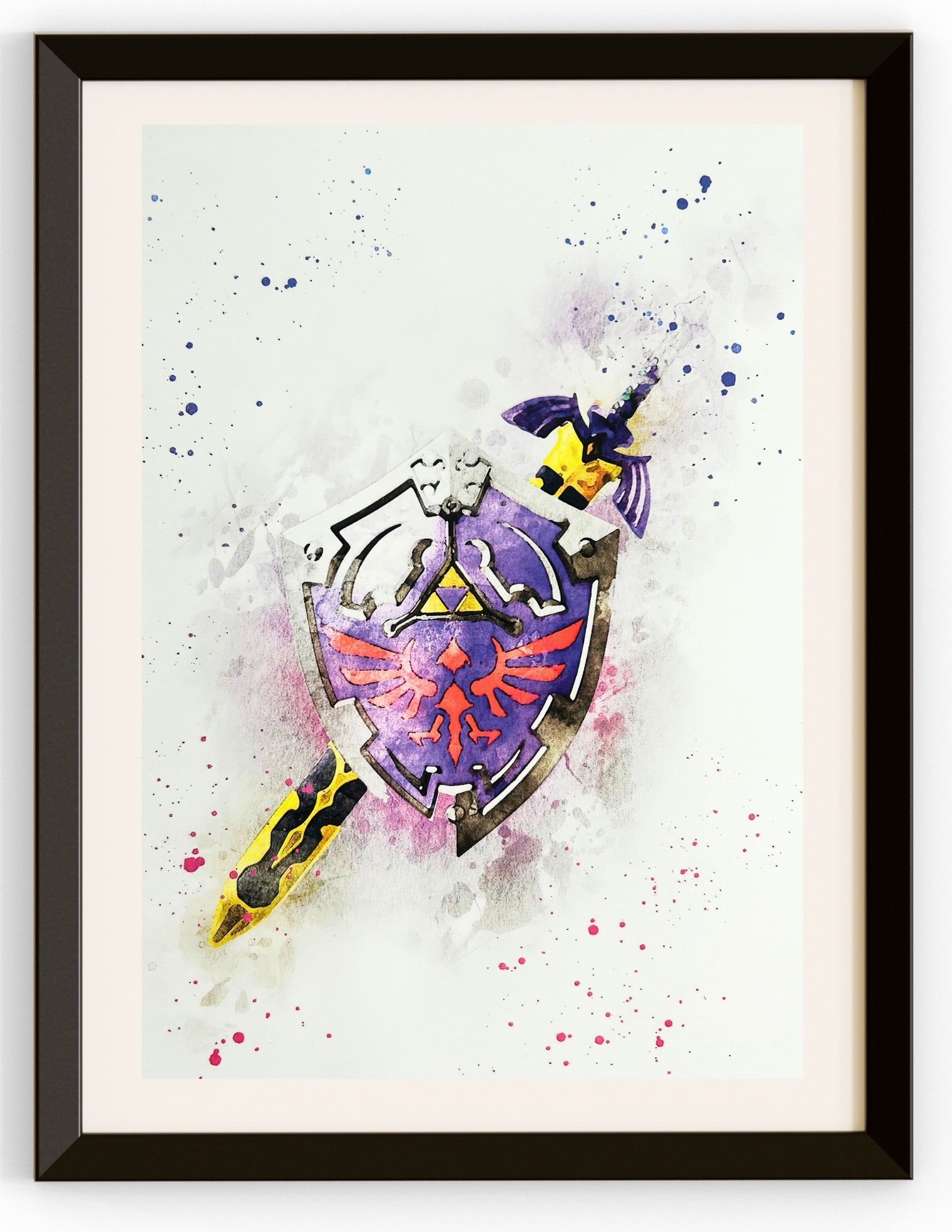 Zelda Sword & Shield with Paint Splatters Canvas Print