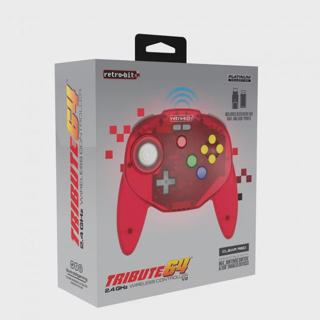 Tribute64 Wireless Controller | Clear Red