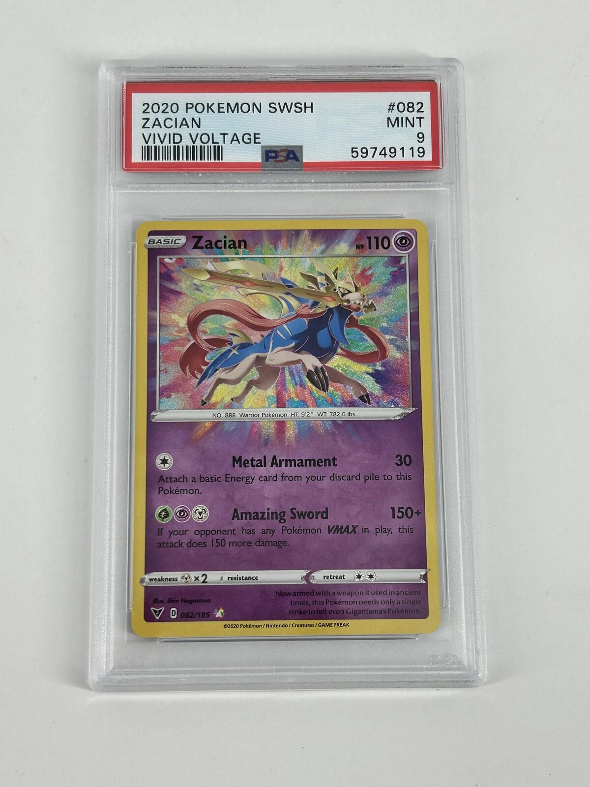 PSA 9 2020 Pokemon SWSH Zacian Vivid Voltage #082 (59749119)